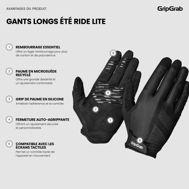 GripGrab RIDE Lite Padded Full Finger Summer Gloves - Gants VTT | Hardloop