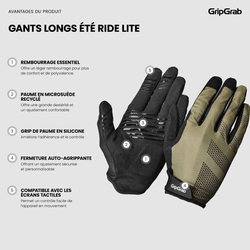 GripGrab RIDE Lite Padded Full Finger Summer Gloves - Gants VTT | Hardloop