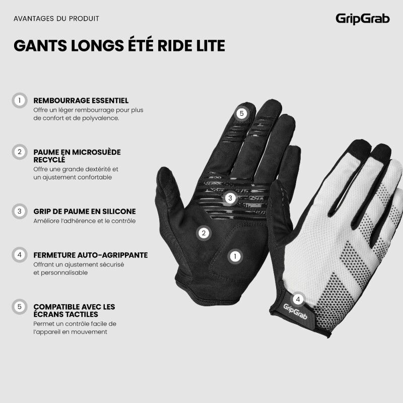 GripGrab RIDE Lite Padded Full Finger Summer Gloves - MTB handschoenen | Hardloop