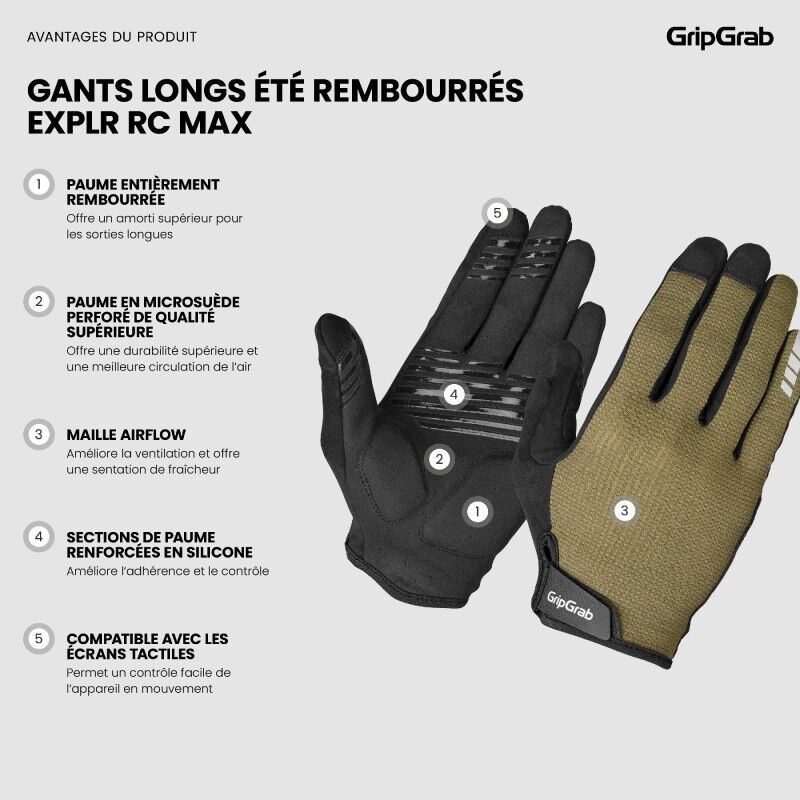GripGrab EXPLR Padded Full Finger Summer Gloves - Luva de ciclismo BTT | Hardloop