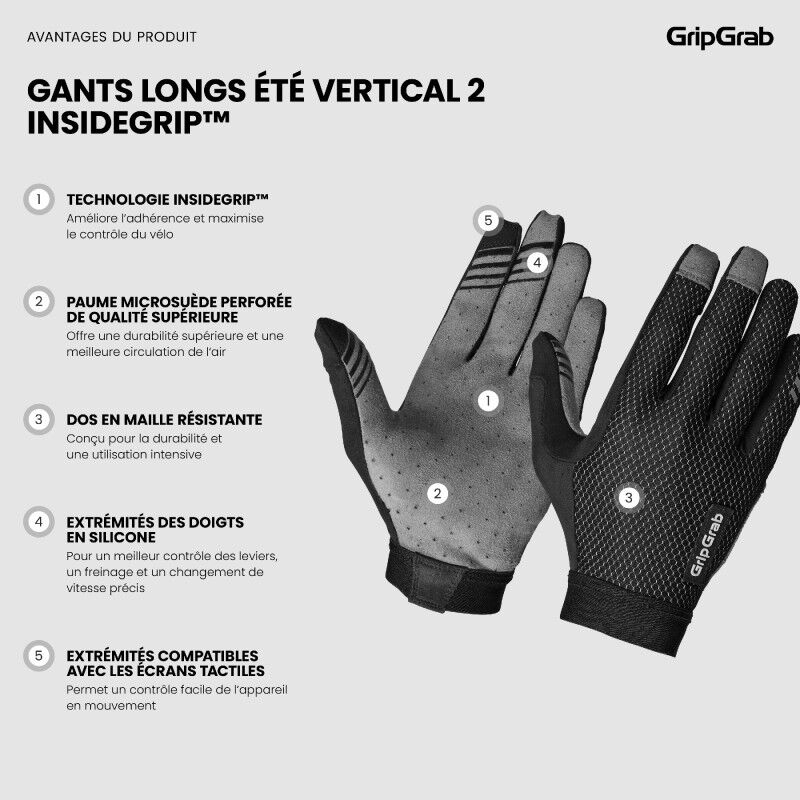 GripGrab Vertical 2 InsideGrip™ Full Finger Summer Gloves - Gants VTT | Hardloop