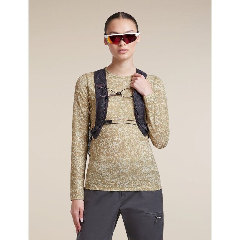 icebreaker Women Merino 200 Oasis LS Crewe Moss Bloom AOP - Maillot thermique laine mérinos femme | Hardloop