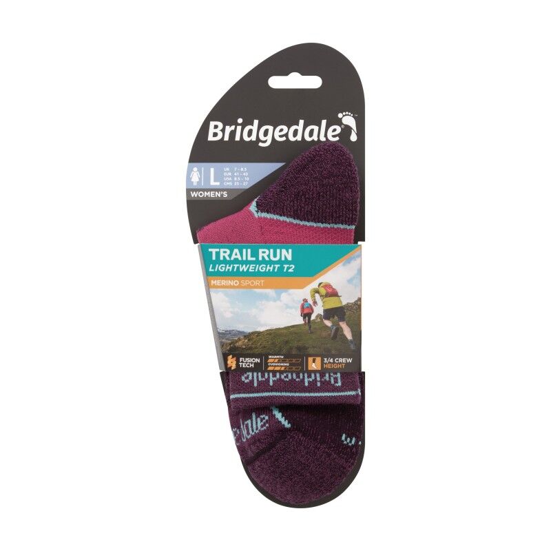 Bridgedale Trail Run Lightweight T2 Merino Sport 3/4 Crew - Juoksusukat - Naiset | Hardloop