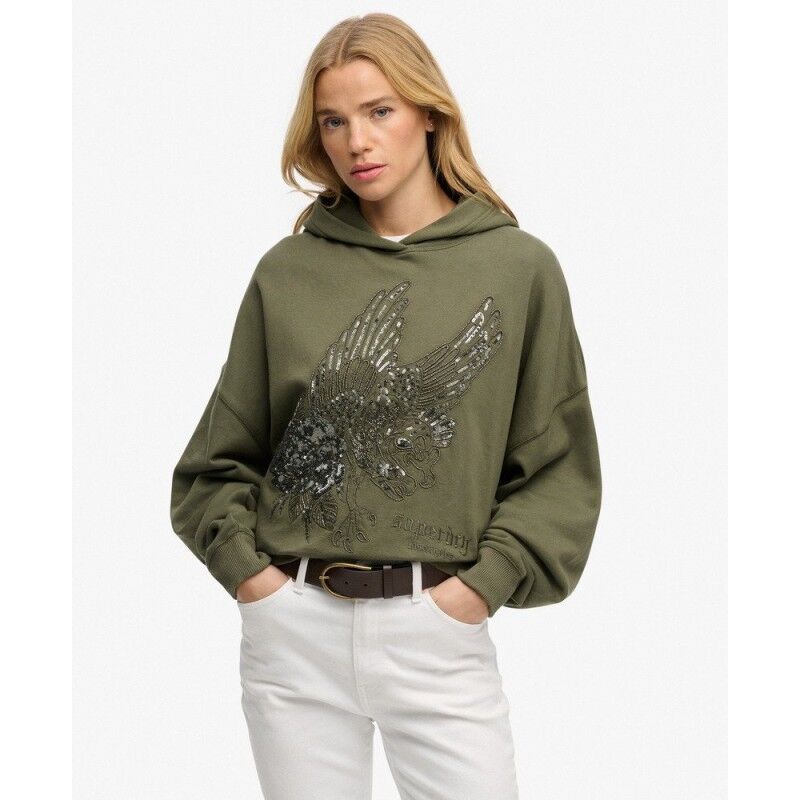 Tattoo Embellished Oversized Hoodie - Dámská mikina