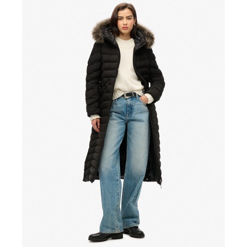Superdry Fuji Faux Fur Hooded Longline Jacket - Doudoune femme | Hardloop