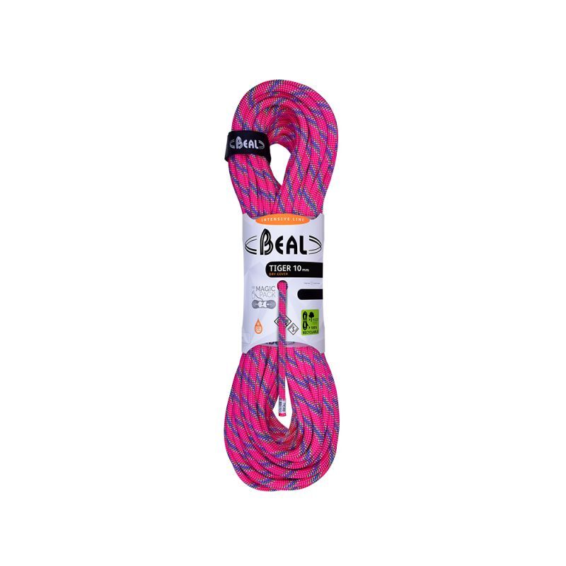 BEAL  - Corde &agrave; simple d'escalade - Tiger 10mm Fuchsia  - Taille 50 m