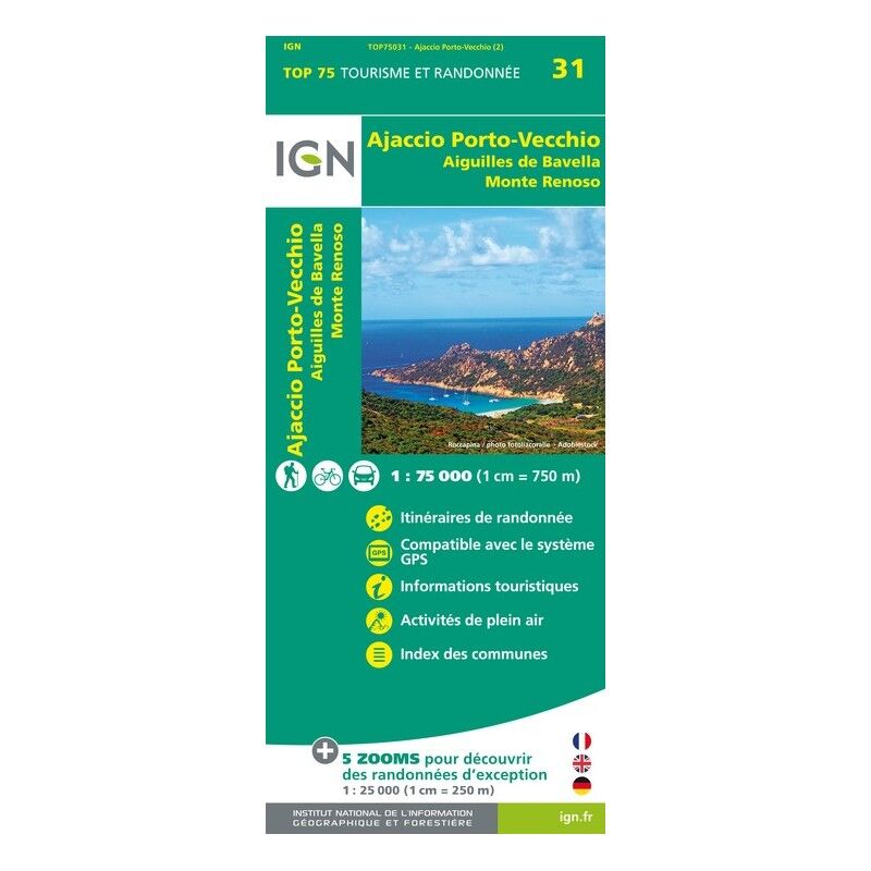 Ajaccio / Porto Vecchio / Aiguilles De Bavella / Monte Renoso - Mapa topográfico