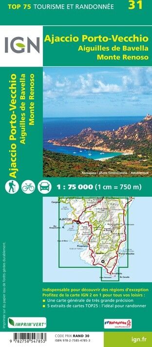 IGN Ajaccio / Porto Vecchio / Aiguilles De Bavella / Monte Renoso - Mapa topograficzna | Hardloop