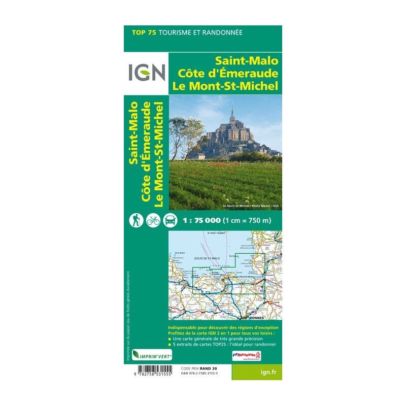 IGN St Malo / Côte D'Emeraude / Mont St Michel - Carte topographique | Hardloop