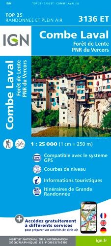 IGN Combe Laval - Forêt De Lente / Pnr Du Vercors - Carte topographique | Hardloop