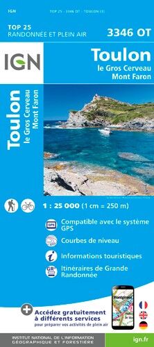 IGN Toulon / Le Gros Cerveau / Mont-Faron - Carte topographique | Hardloop