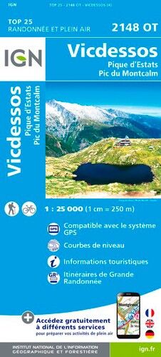 IGN Vicdessos / Pique D'Estats Et Pic Du Montcalm - Carte topographique | Hardloop