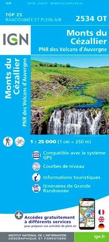 IGN Monts Du Cézallier.Pnr Des Volcans D'Auvergne - Carte topographique | Hardloop