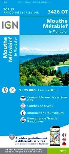 IGN Mouthe / Matabief / Le Mont D'Or - Carte topographique | Hardloop