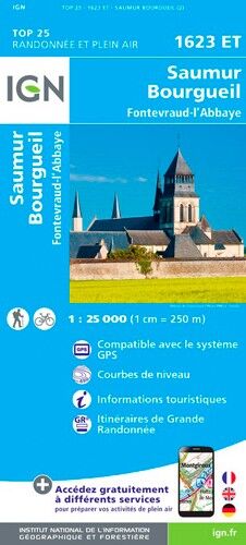 IGN Saumur / Bourgueil / Fontevraud-L'Abbaye - Carte topographique | Hardloop