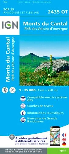 IGN Monts Du Cantal / Pnr Des Volcans D'Auvergne - Carte topographique | Hardloop