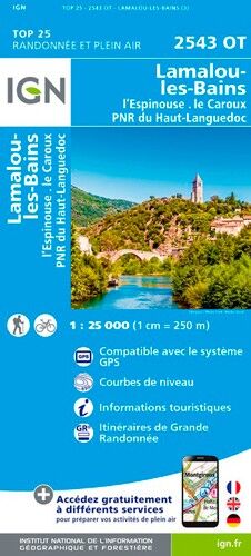 IGN Lamalou-Les-Bains.L'Espinouse.Le Caroux.Pnr Du Haut-Languedoc - Carte topographique | Hardloop