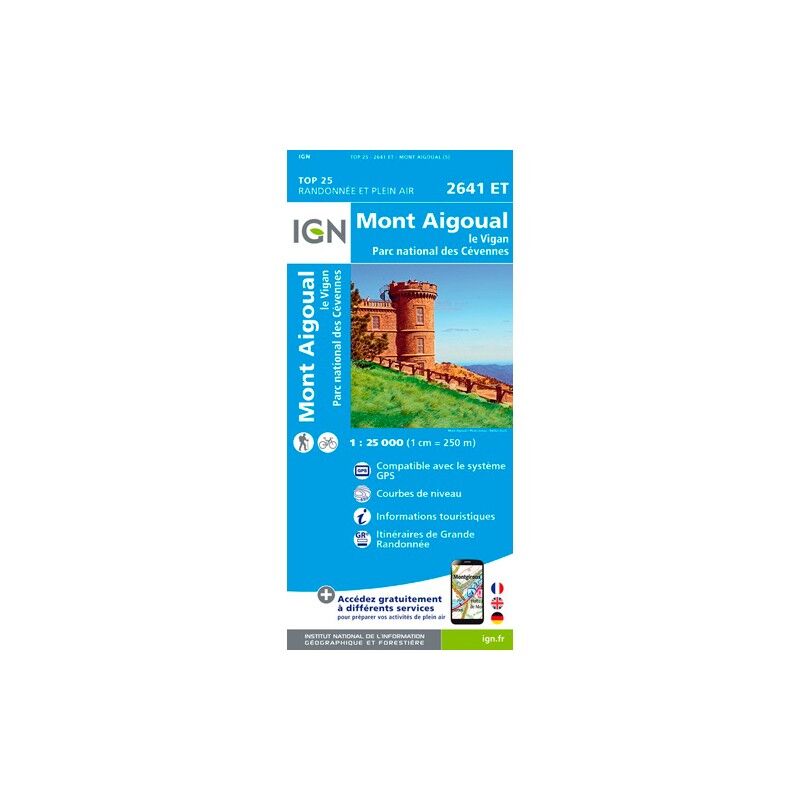 Mont Aigoual.Le Vigan.Pn Des Cévennes - Mapa topográfico