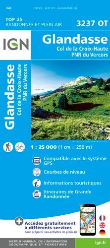 IGN Glandasse - Col De La Croix Haute. Pnr Vercors - Carte topographique | Hardloop