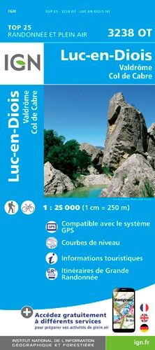 IGN Luc En Diois. Valdrûme. Col De Cabre - Mapa topograficzna | Hardloop