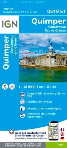 IGN Quimper / Concarneau / Îles De Glénan - Carte topographique | Hardloop