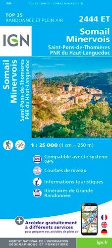IGN Somail Minervois Saint-Pons-De-Thomières.Pnr Du Haut Languedoc - Carte topographique | Hardloop