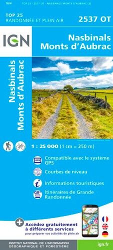 IGN Nasbinals / Monts D'Aubrac - Carte topographique | Hardloop