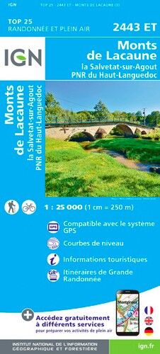 IGN Monts De Lacaune La Salvetat-Sur-Agout.Pnr Du Haut Languedoc - Carte topographique | Hardloop