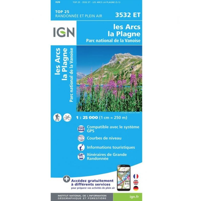 IGN Les Arcs / La Plagne / Pn De La Vanoise - Mapa topograficzna | Hardloop