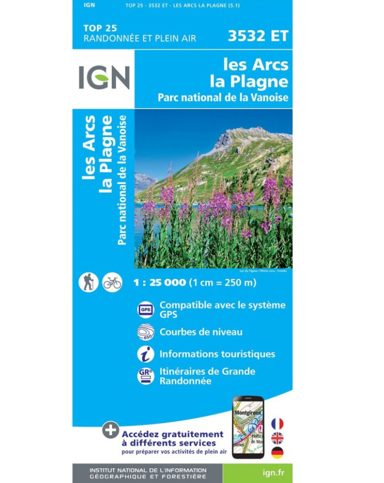 IGN Les Arcs / La Plagne / Pn De La Vanoise - Mapa topograficzna | Hardloop