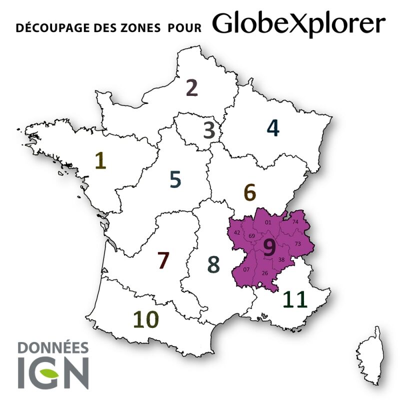 Globexplorer Carte Topographique de la zone 9 - départements 42, 69, 01, 74, 38, 73, 07 et 26 - 1 : 25 000 | Hardloop