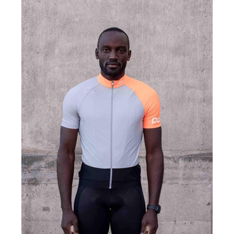 Maillot POC Essential Road - Gris/Orange - Homme - Manches Courtes - Fermeture Complète - Neuf