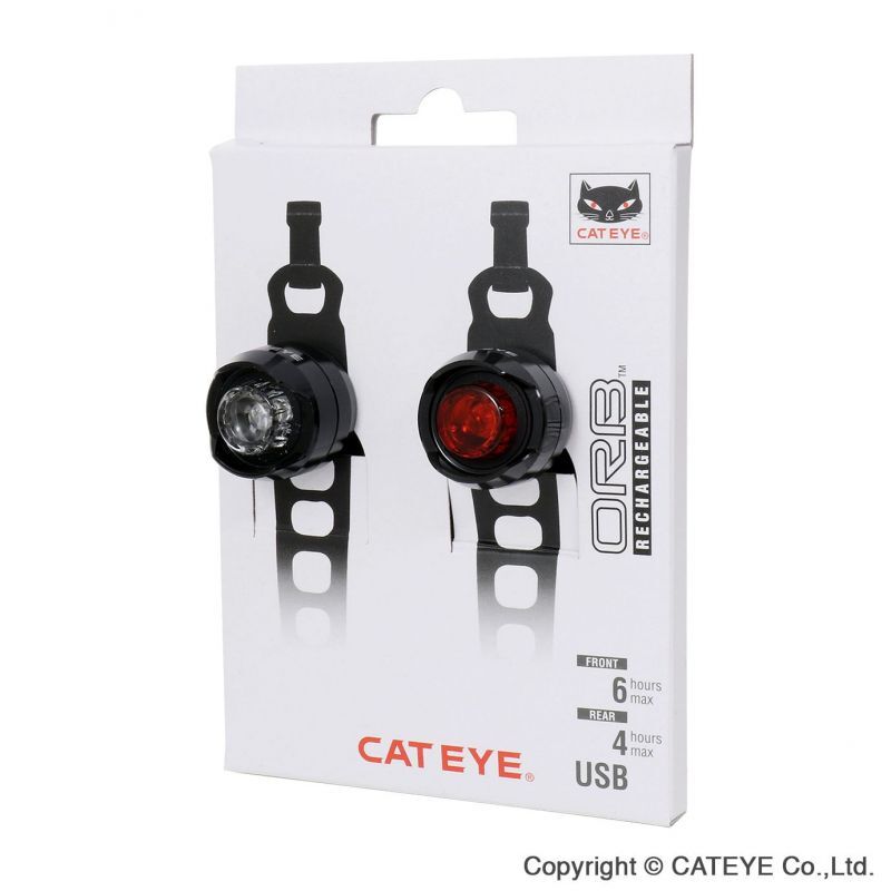 Cateye Orb Rechargeable F/R Seat Polished Black - Set de Luces Bicicleta