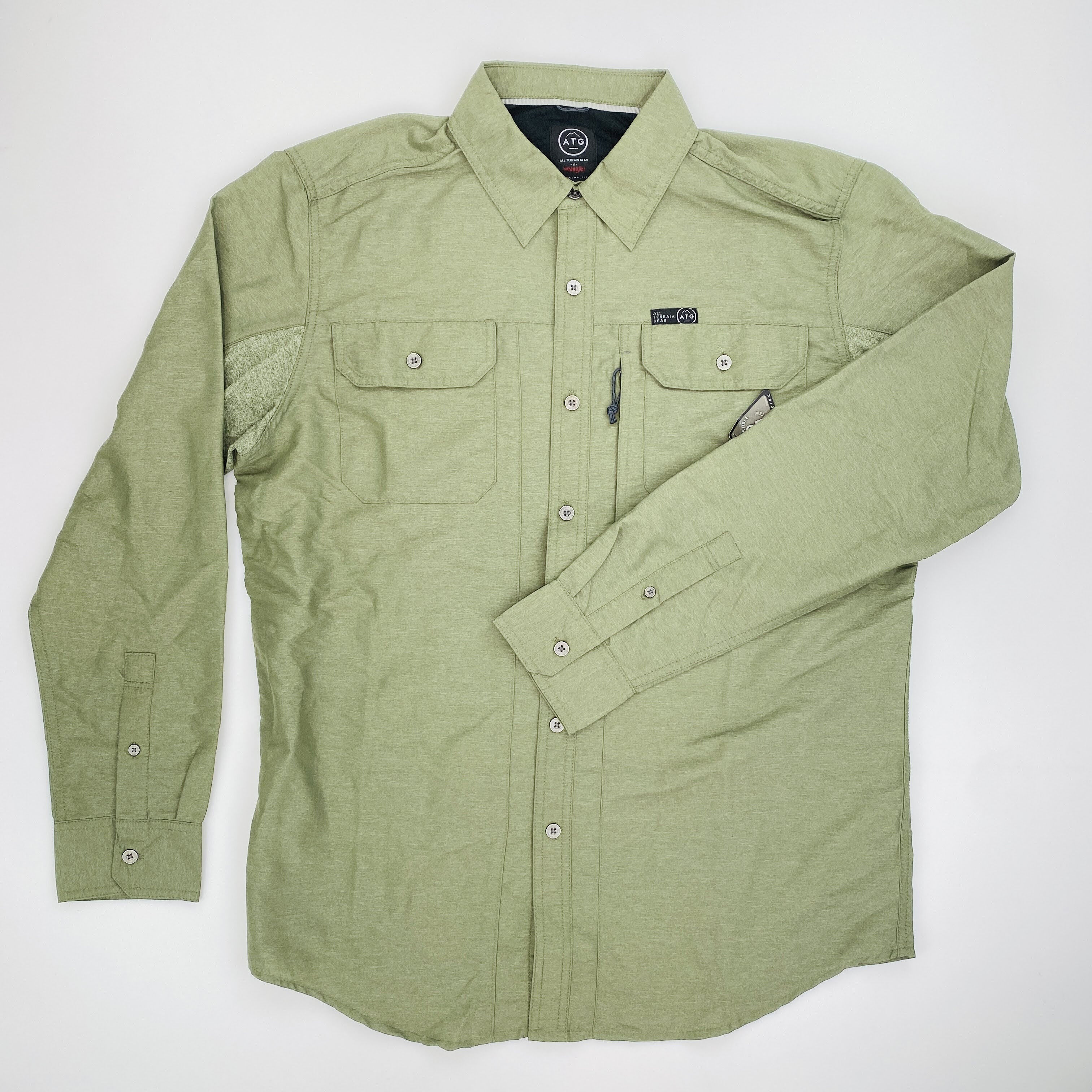 Wrangler Mixed Material Shirt - Tweedehands Overhemd - Heren - Groente - M | Hardloop