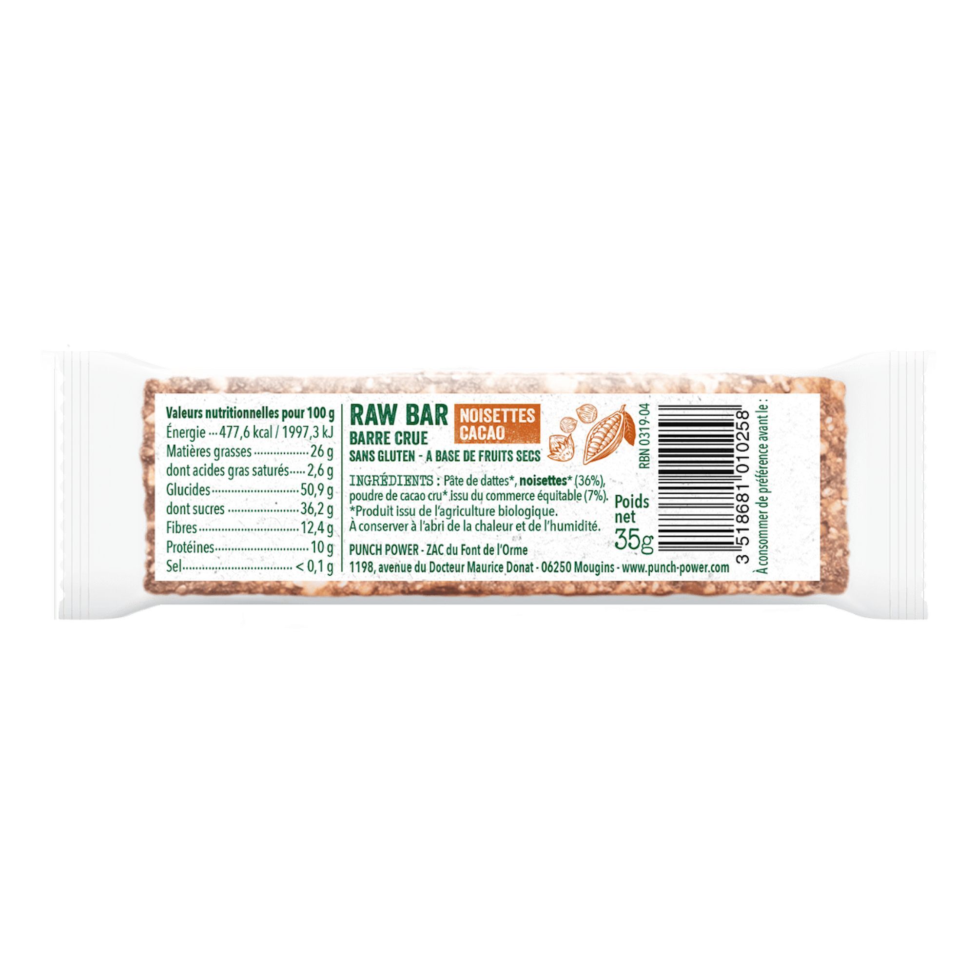 Punch Power Raw Bar Noisettes Cacao Cru - Guma energetyczna | Hardloop