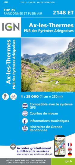 IGN Ax-Les-Thermes / PNR des Pyrénées-Ariégeoises - Mapa topograficzna | Hardloop