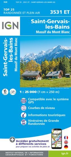 IGN Saint-Gervais-Les-Bains / Massif du Mont Blanc - Carte topographique | Hardloop