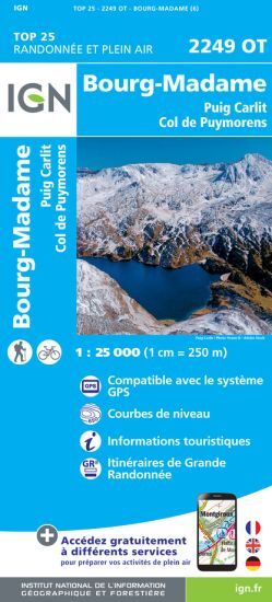 IGN Bourg-Madame.Col De Puymorens.Pic Carlit - Carte topographique | Hardloop