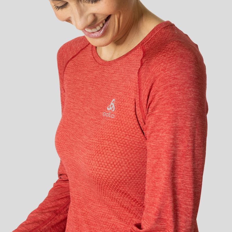 Odlo Essentials Seamless Long Sleeve Running T-Shirt Women - cinnabar  melange