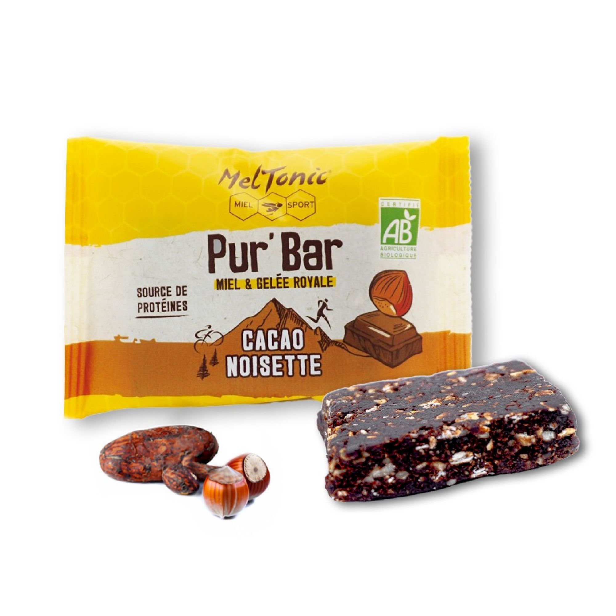 Meltonic Pur' Bar Bio Cacao Noisette Miel & Gelée Royale - Energierepen | Hardloop