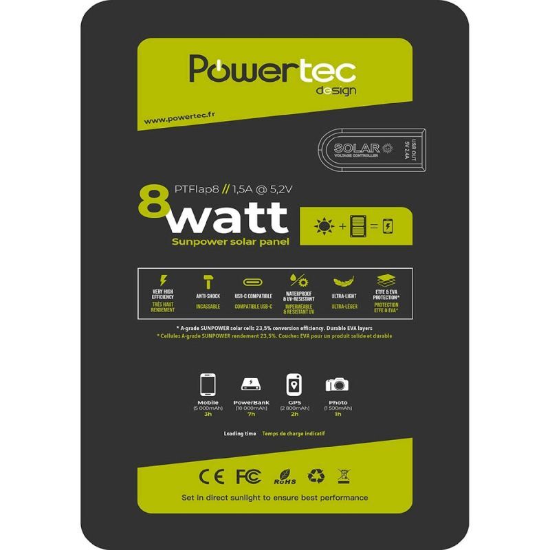 Powertec PT FLAP 8W SunPower - Chargeurs solaires & portatifs | Hardloop