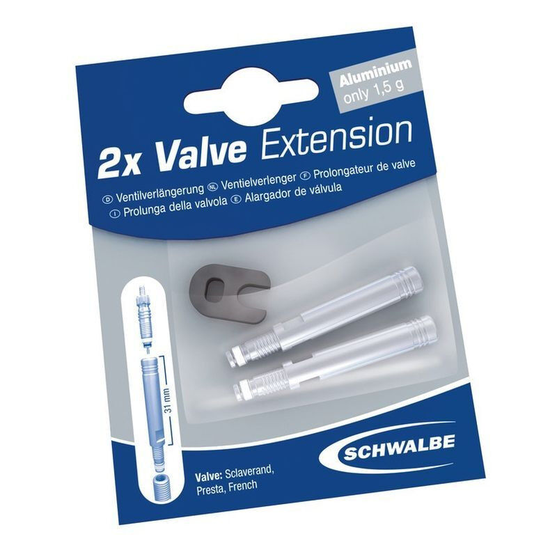 Schwalbe Tubeless Valve Extension Presta Alu with Key - 2 Pack - Tubeless venttiili | Hardloop