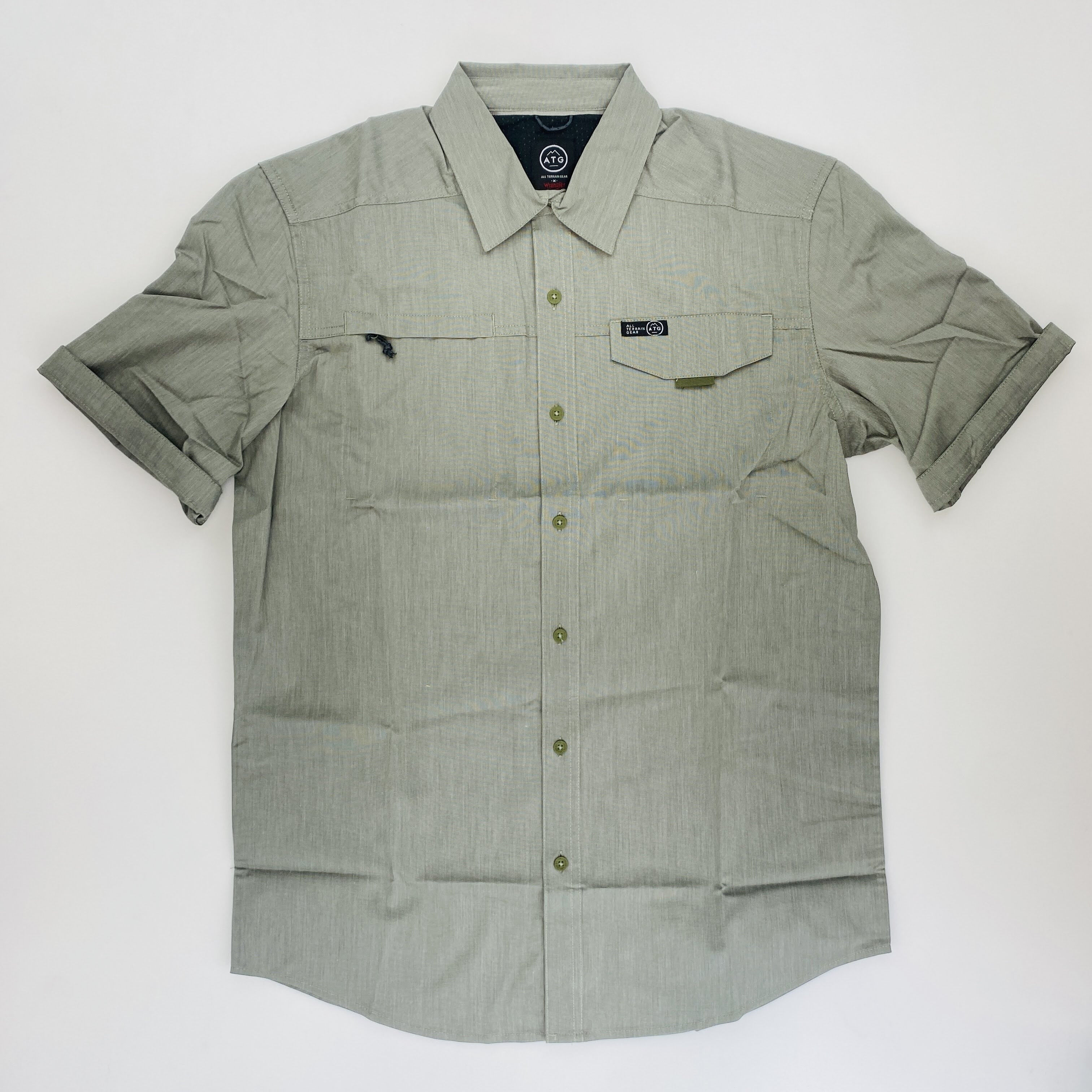Wrangler Ss Asym Zippkt Shirt - Tweedehands Overhemd - Heren - Grijs - M | Hardloop
