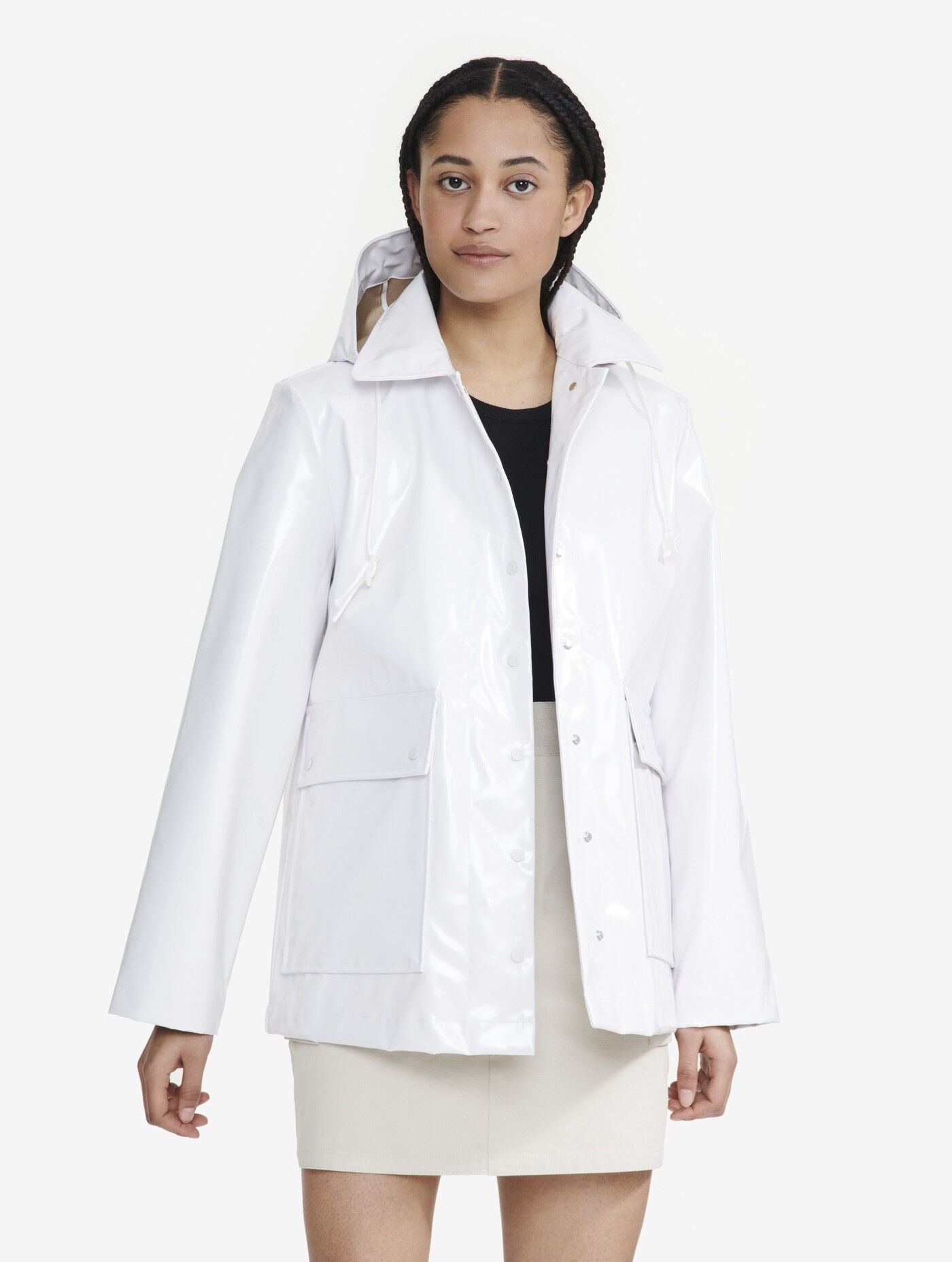 Aigle Medium length waxed jacket with hood - Regnjakke - Damer | Hardloop