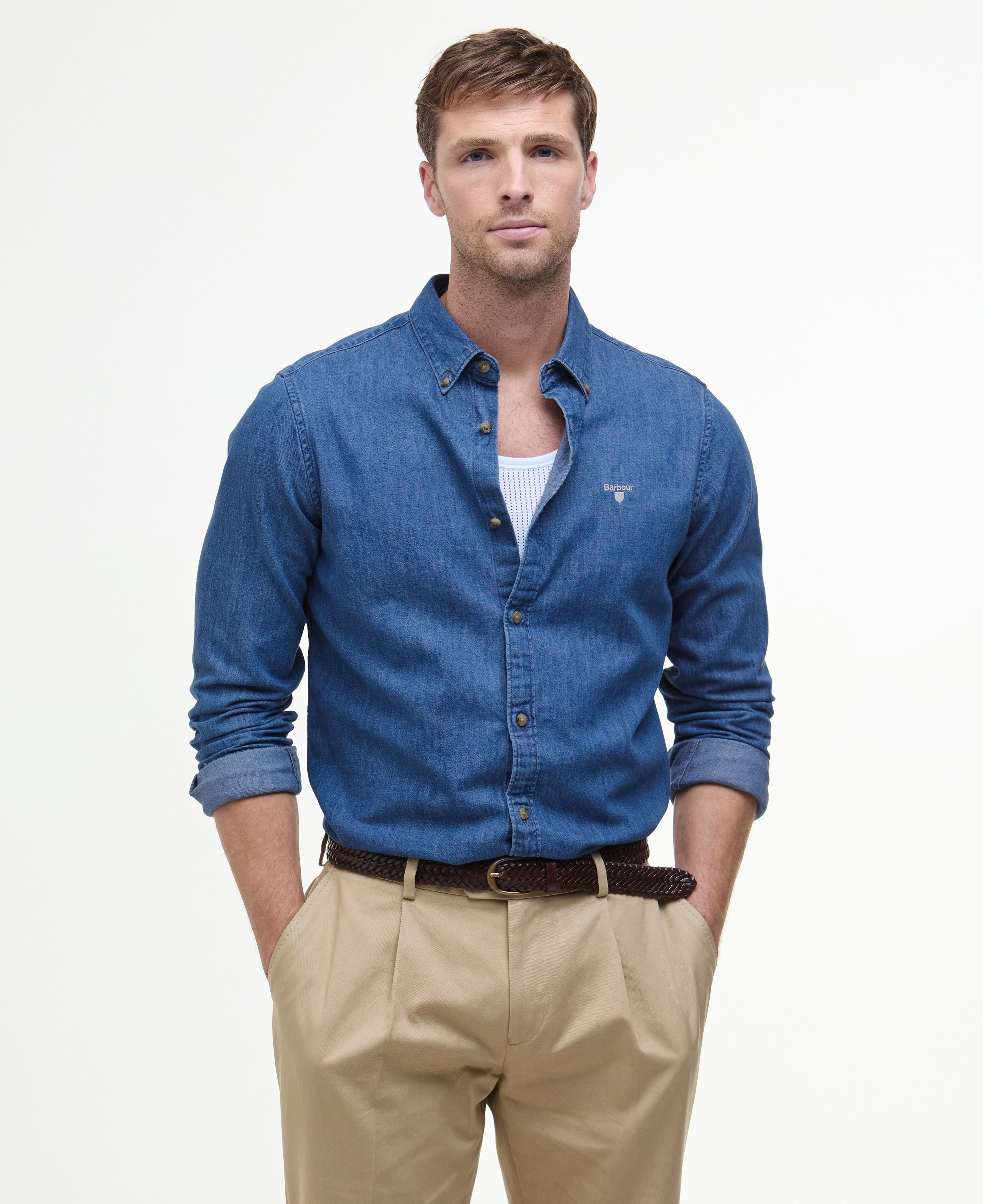 Barbour Chambray Crest Tailored Fit - Koszulka polo meska | Hardloop