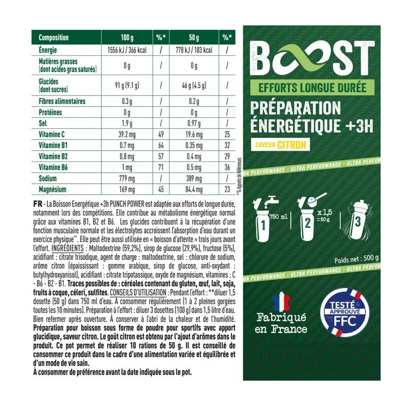 Punch Power Boisson FFC - Boost Energetique - Plus 3 Heures - 500 g - Energidrik | Hardloop