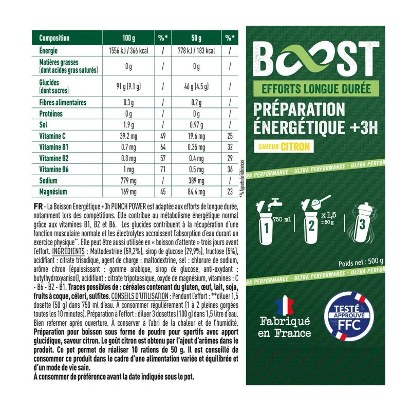Punch Power Boisson FFC - Boost Energetique - Plus 3 Heures - 500 g - Energy drink | Hardloop