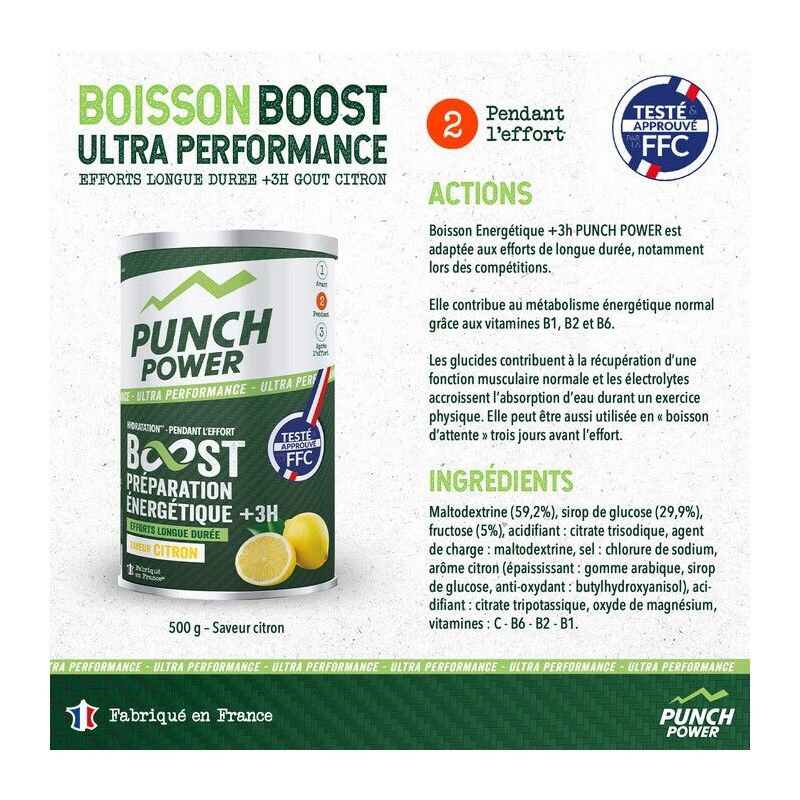 Punch Power Boisson FFC - Boost Energetique - Plus 3 Heures - 500 g - Energy drink | Hardloop