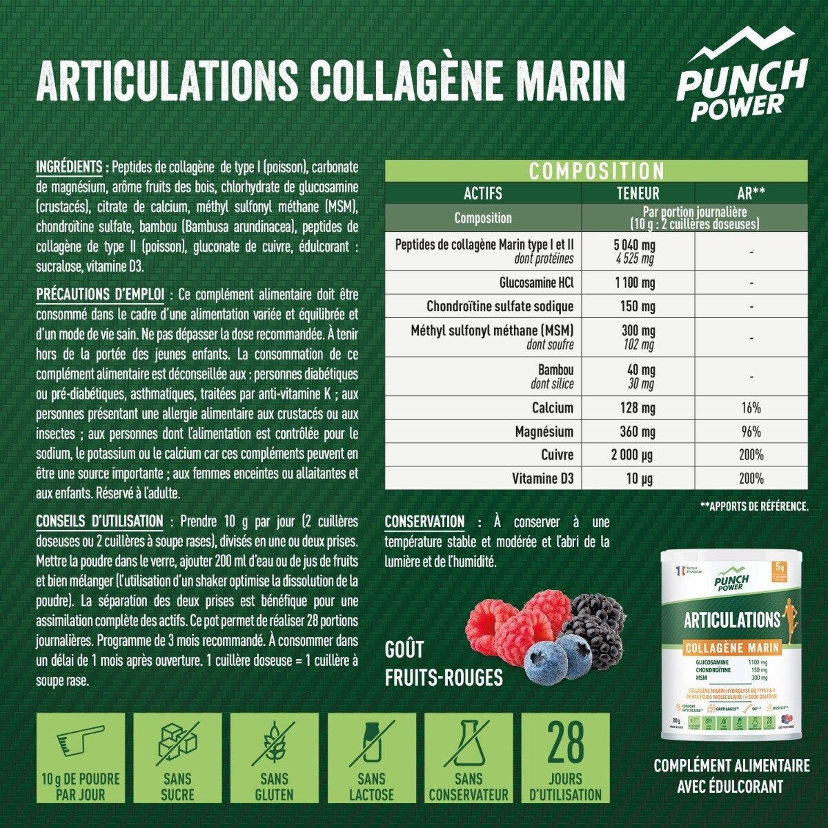 Punch Power Articulations Collagene Marin Poudre 280 g | Hardloop