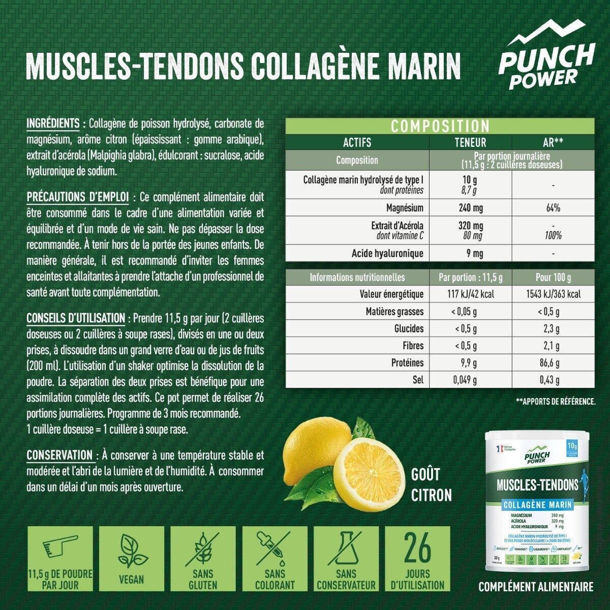 Punch Power Muscles-Tendons Collagene Marin Poudre 300 g | Hardloop